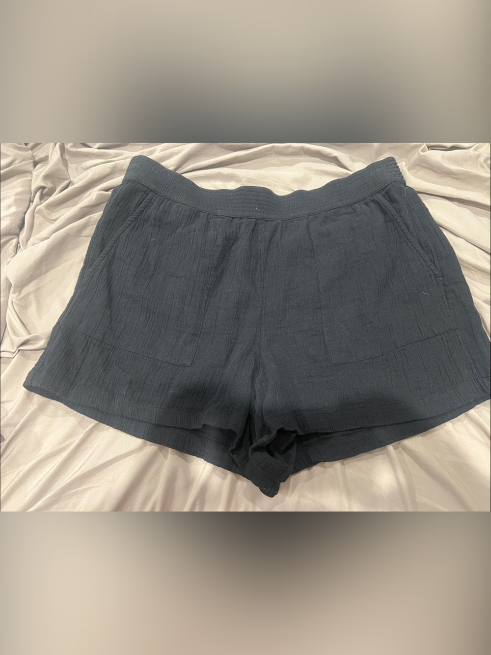 LOFT Black High-Waist Relaxed Linen-Textured Shorts